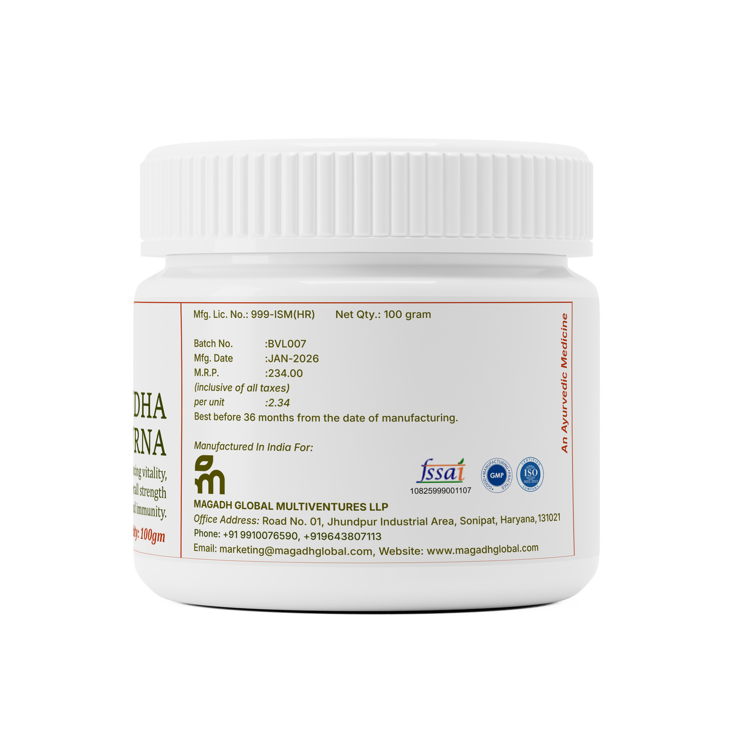 Ashwagandha Churna 100gm Herbal Supplement | Ayurvedic Wellness by BV Life